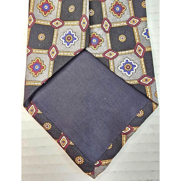 Geoffrey Beene Mens Silk Tie Geometric Floral Pattern Black & Gray - Picture 6 of 7